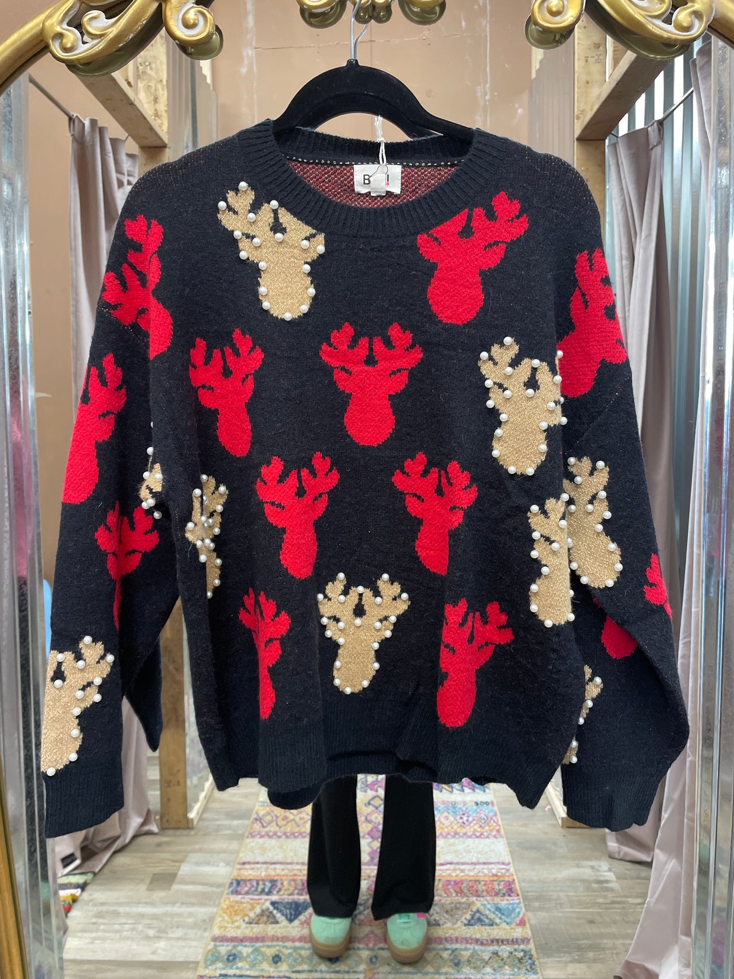 Run Run Rudolph Pearl Bead Sweater