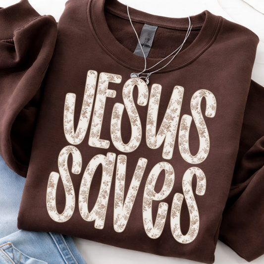 Jesus Saves Brown Floral Graphic Tee