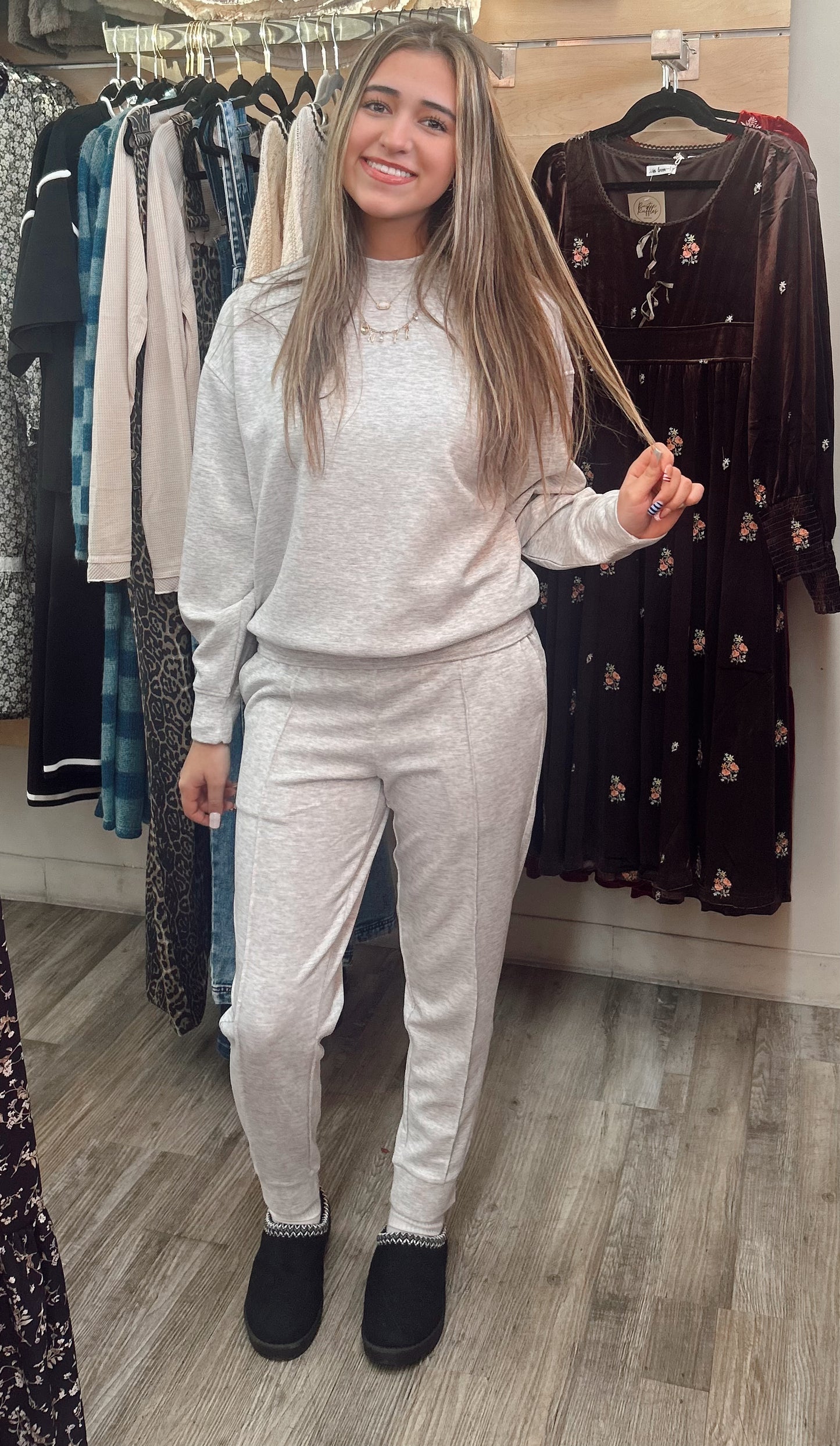 Cozy Up 2 Piece Sweatshirt Set - H. Grey
