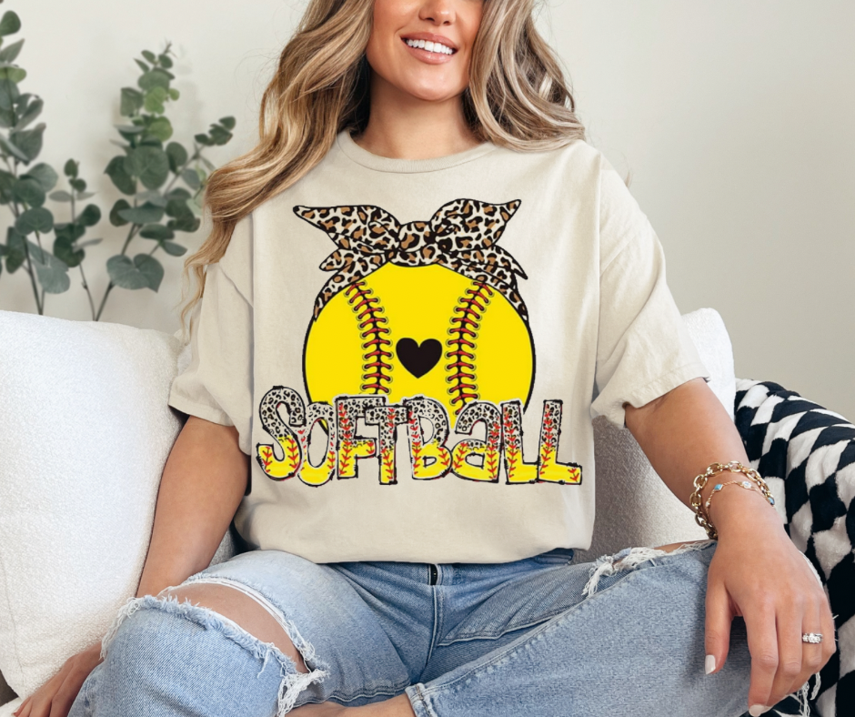 Softball Cheetah Bow Graphic Tee - Adult