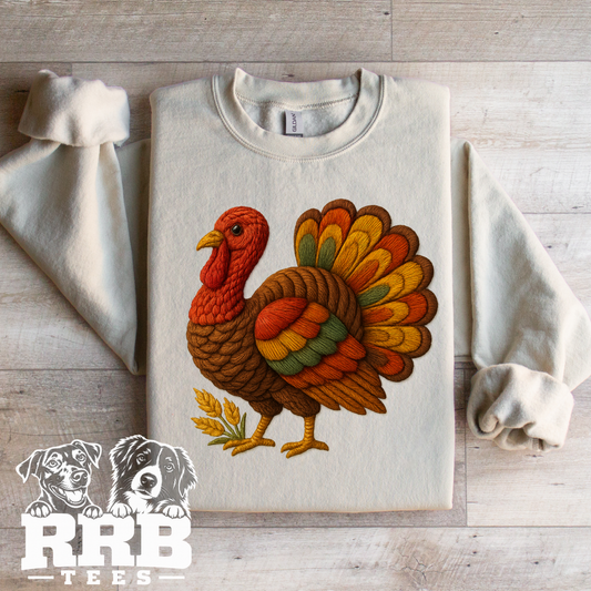 Faux Embroidered Turkey Graphic Tee