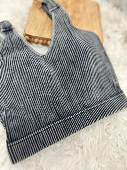 DOORBUSTER Ribbed Bralette - Ash Black