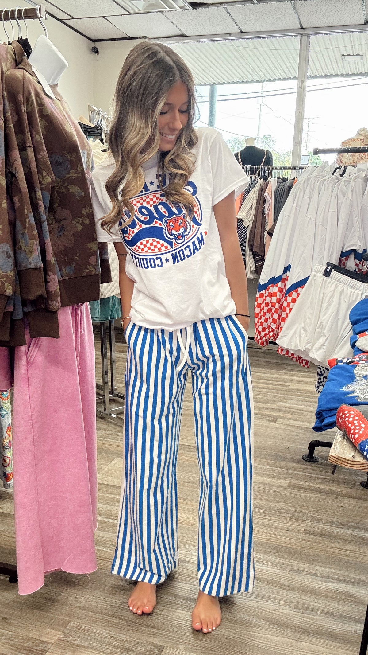 Gameday Striped Pants - Ocean