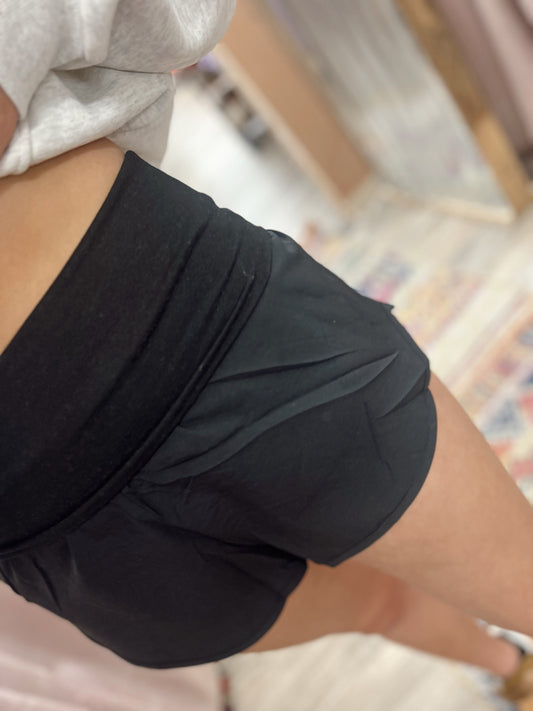 Work It Out Fold-Over Running Shorts - Black