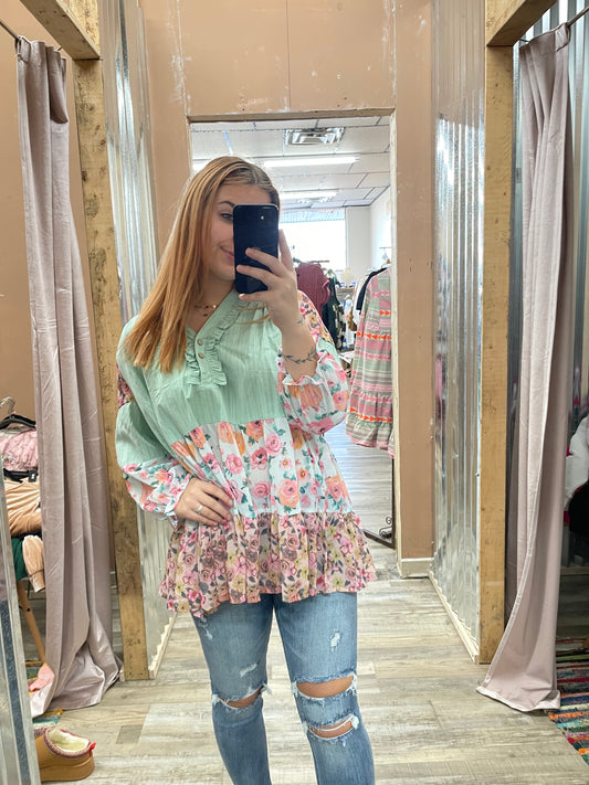 As You Wish Floral Patchwork Top