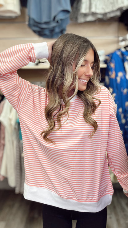 Glad to See You Striped Pullover - Coral