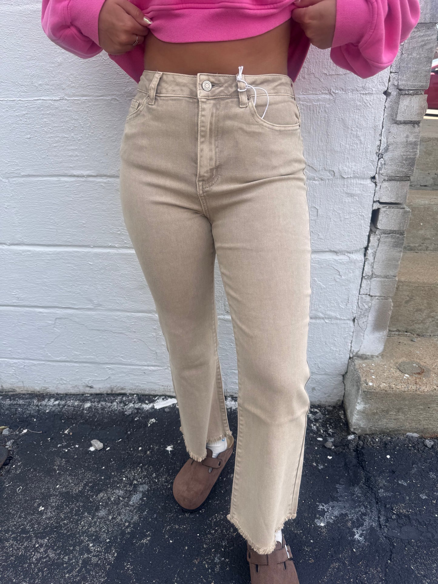 Becky Acid Wash Denim Cropped Jeans - Ash Mocha