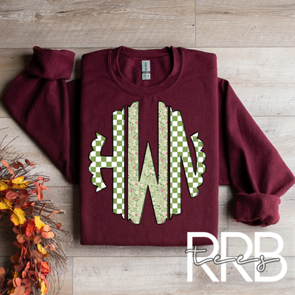 Green Floral & Checkered Monogram Graphic Tee