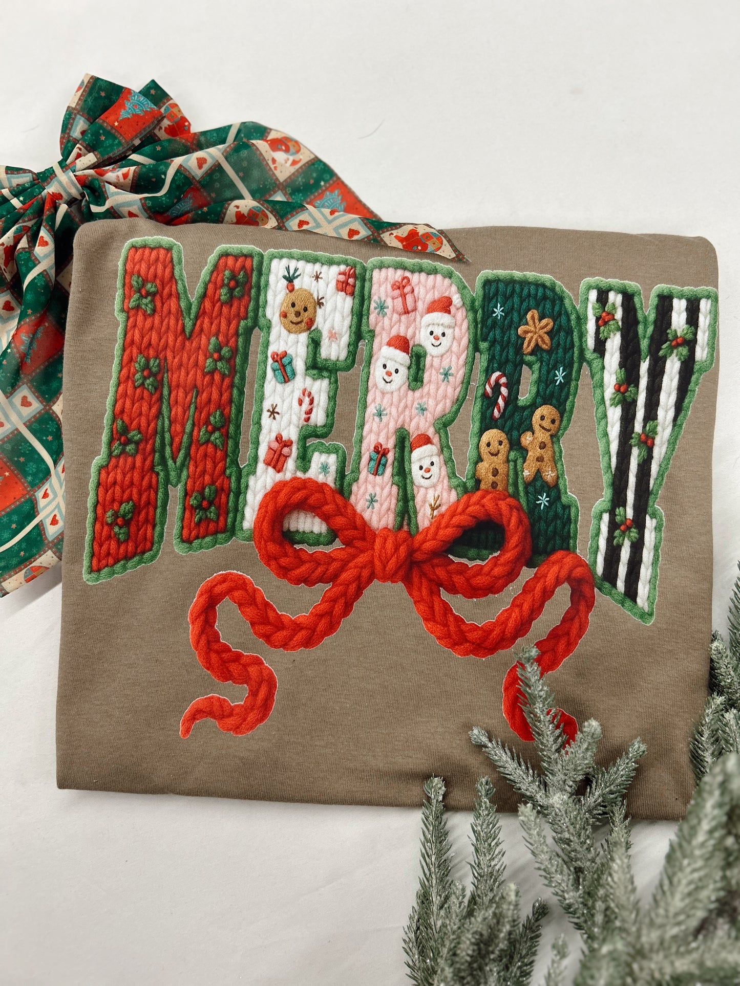 Merry Bow Crochet Graphic Tee