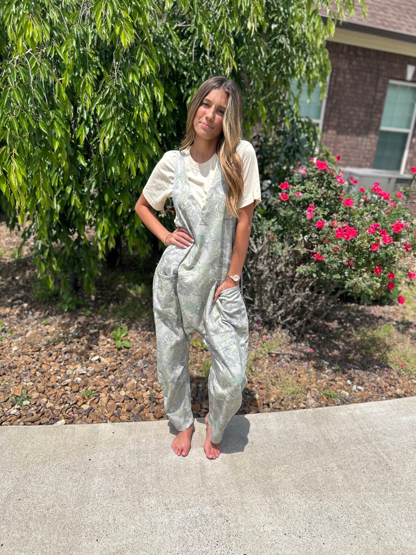 Cool Girl Camo Jumpsuit - Olive