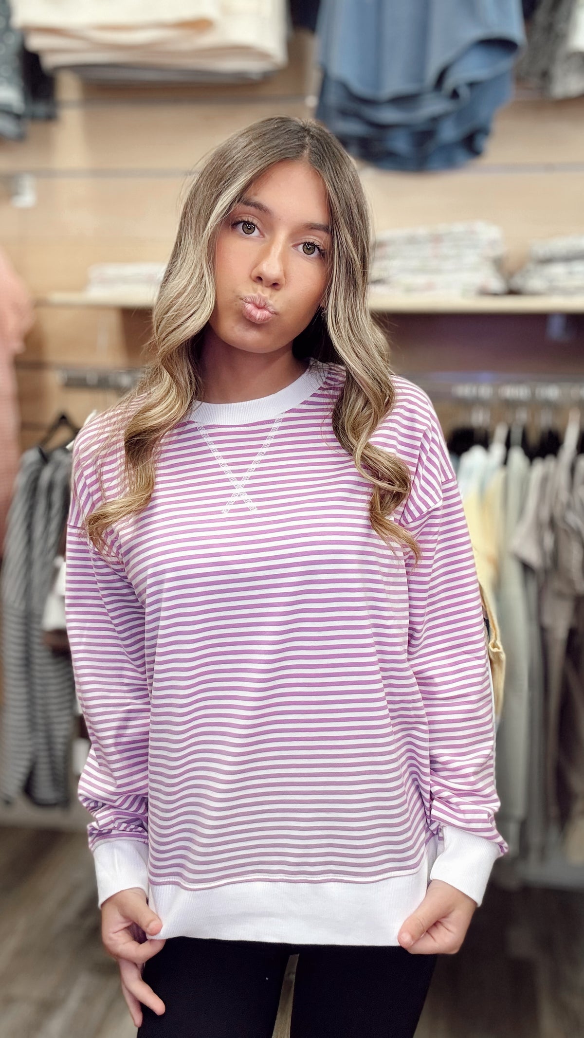 Glad to See You Striped Pullover - Bright Pink