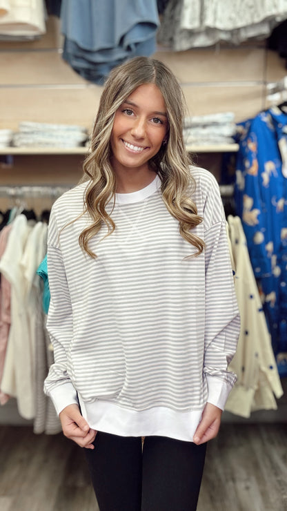 Glad to See You Striped Pullover - H Grey