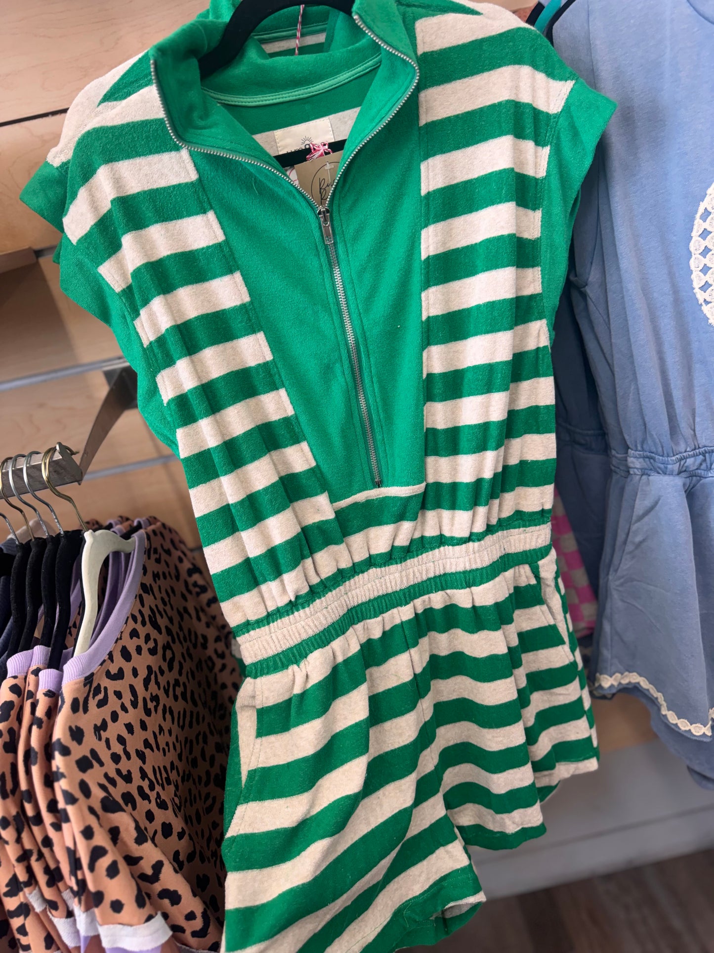 April Skies Striped Romper - Green