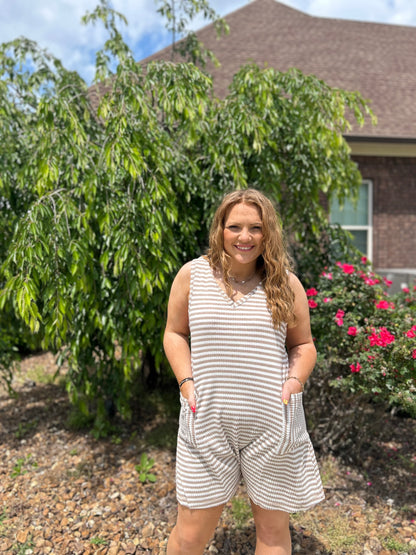 Thrill of The Day Romper - Taupe