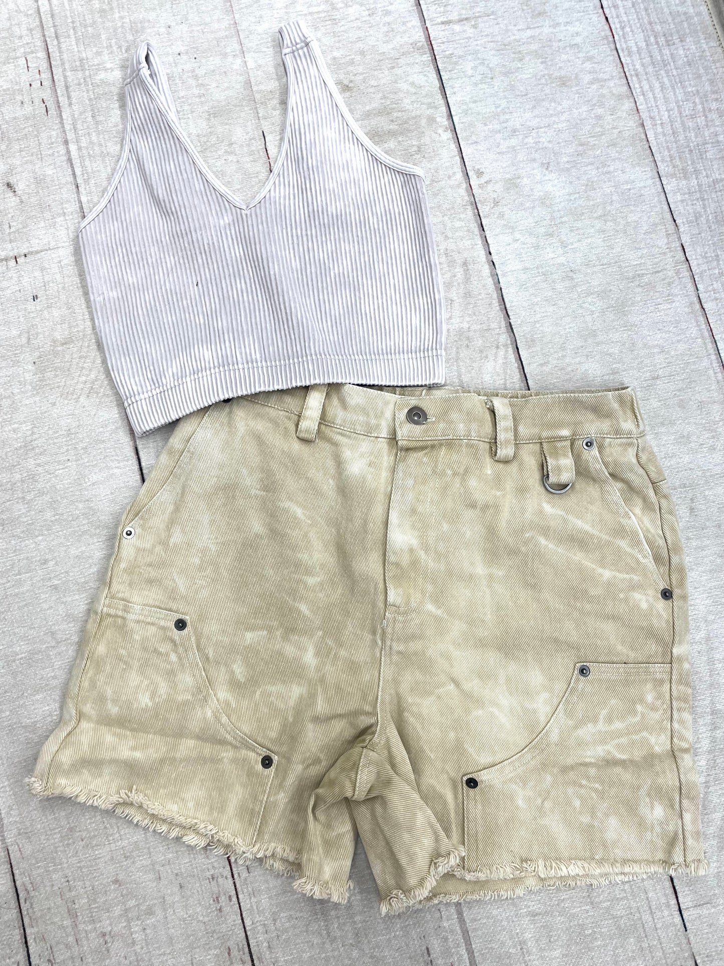 Tell Me More Raw Edge Jean Shorts - Beige