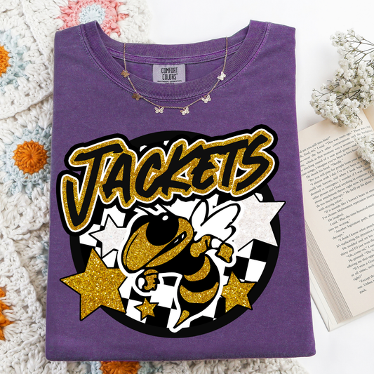 Jacket Stars Checkered Circle Graphic Tee