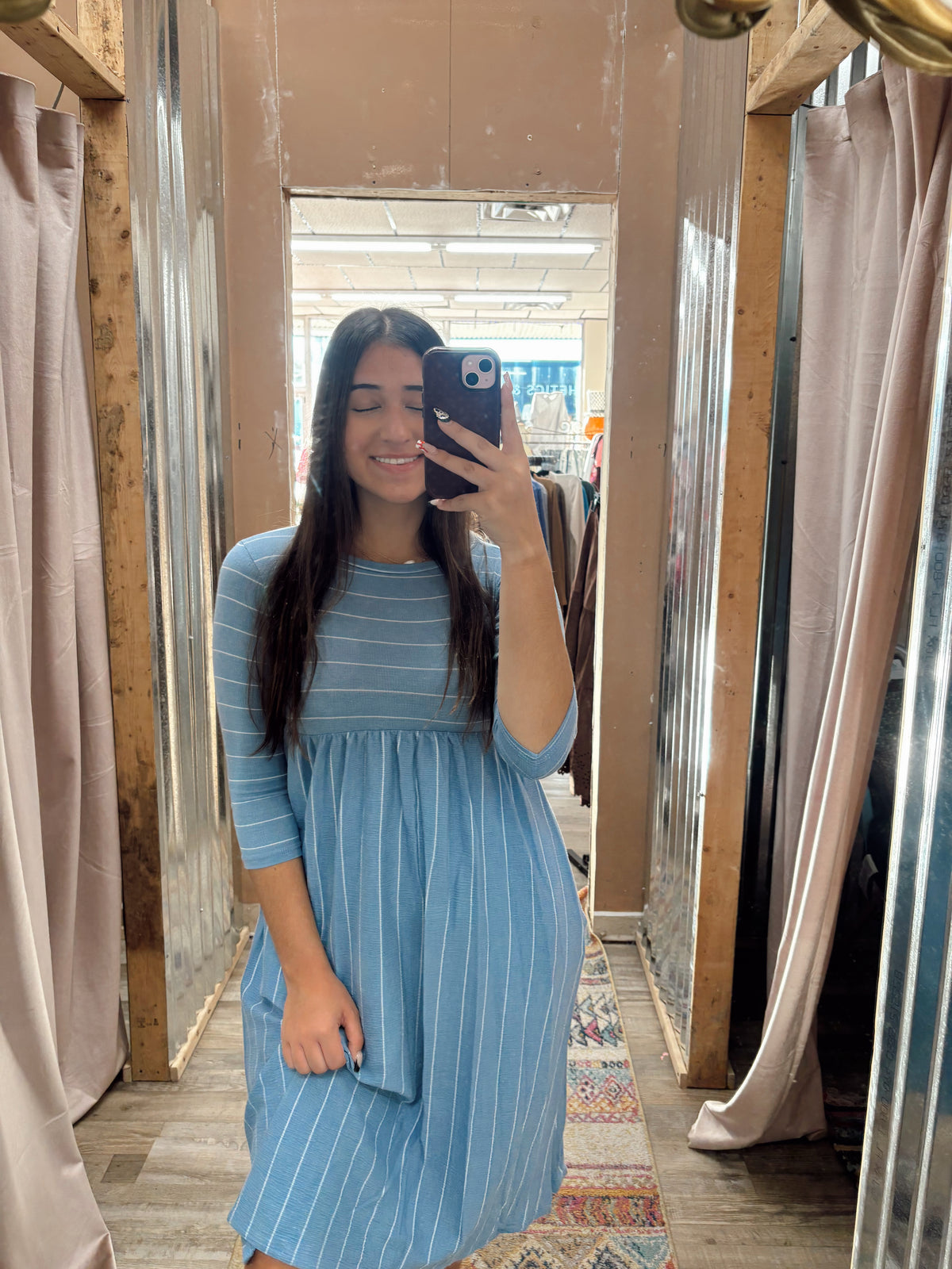 DB - Striped Denim Blue Midi Dress