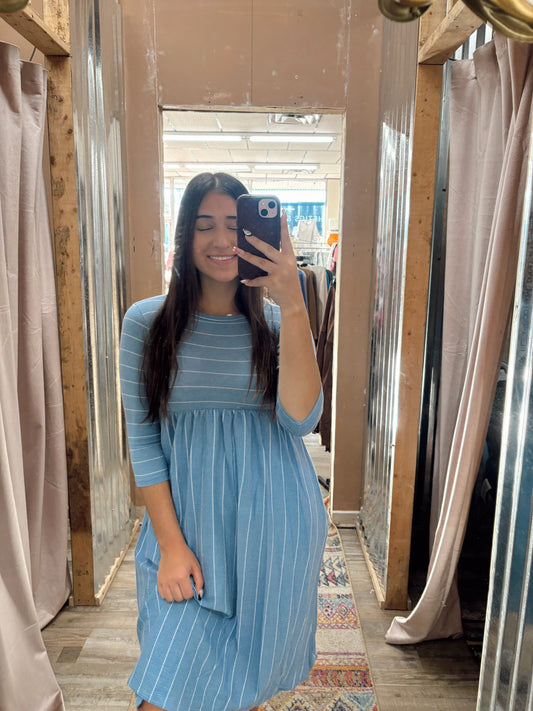 DB - Striped Denim Blue Midi Dress