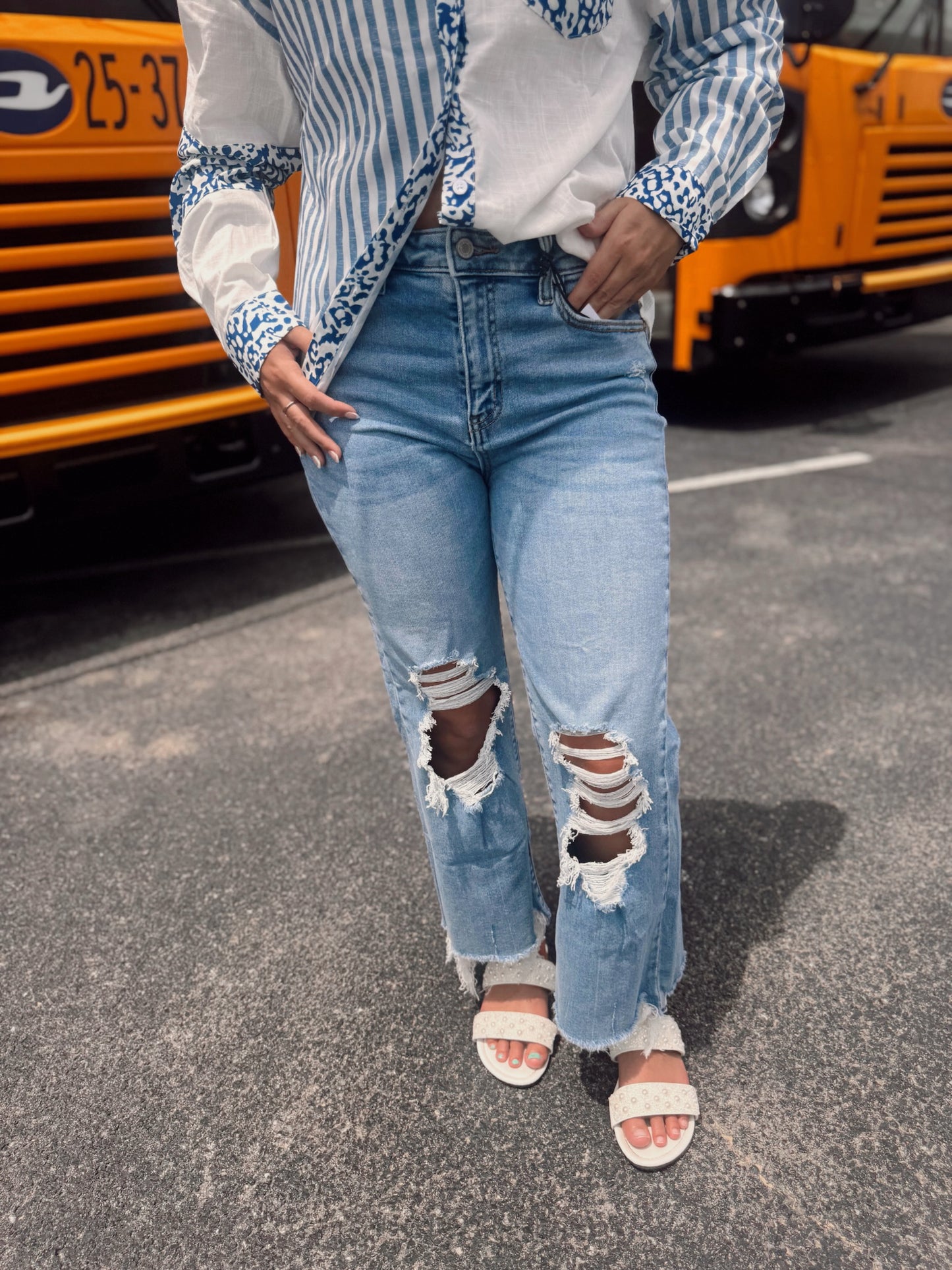 Michelle Cropped Distressed Flares
