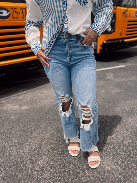 Michelle Cropped Distressed Flares