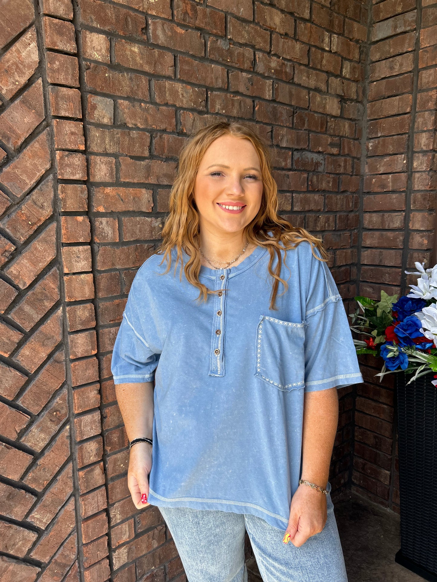 Just Be You Mineral Wash Top - Blue
