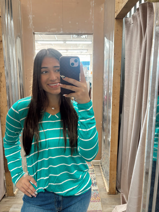 DB - Striped Long Sleeve Top Tuurquoise