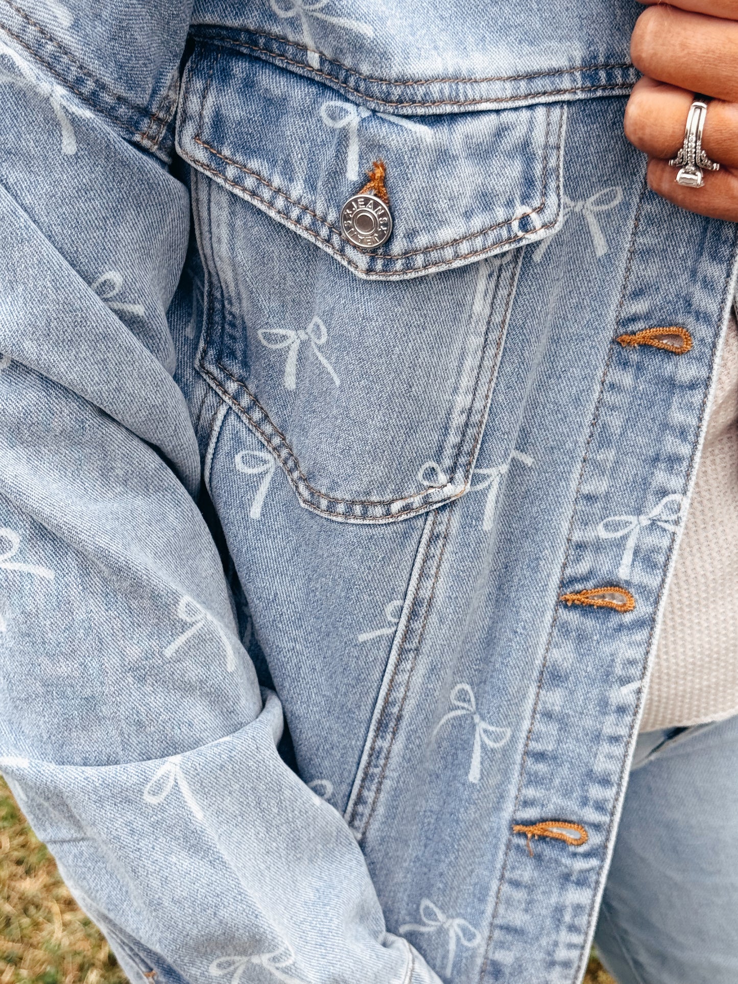 Perfect For You Bow Blue Jean Jacket