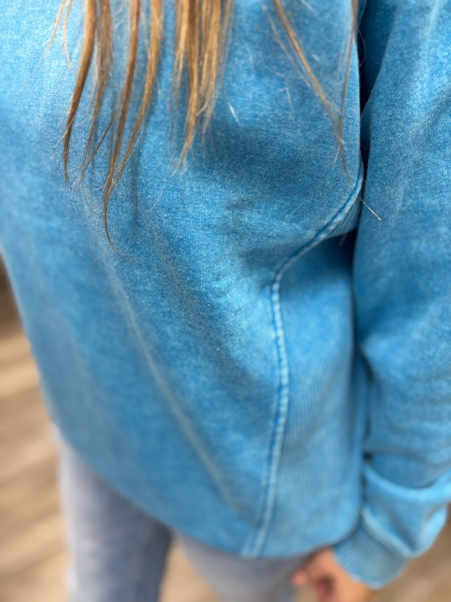 Warm Me Up Acid Wash Crewneck - Deep Sky