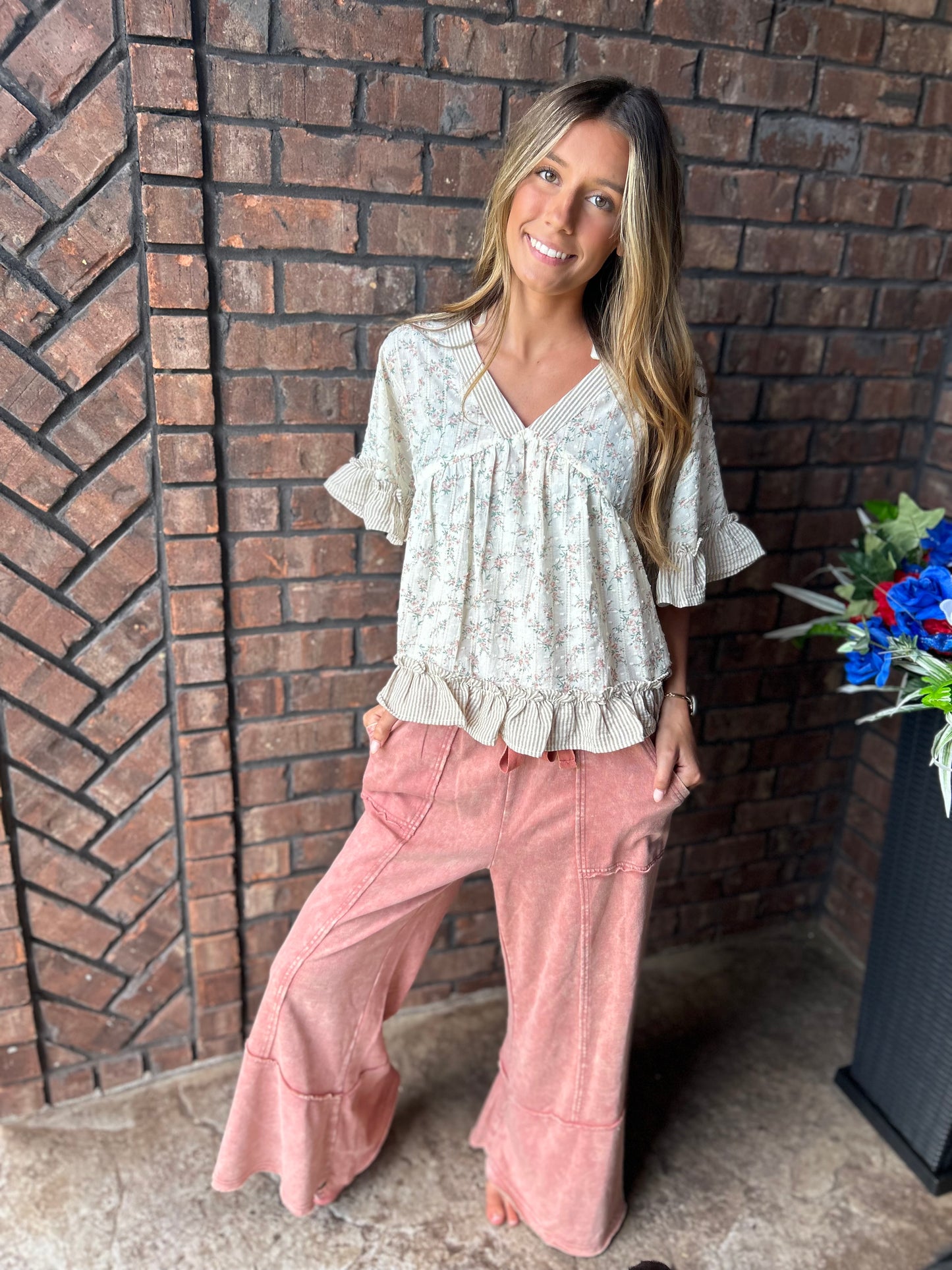 Talk Sweet To Me Flare Pants - Winter Rose