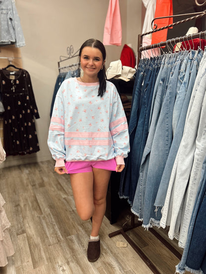 Danity Darling Floral Sweatshirt - Lt Blue