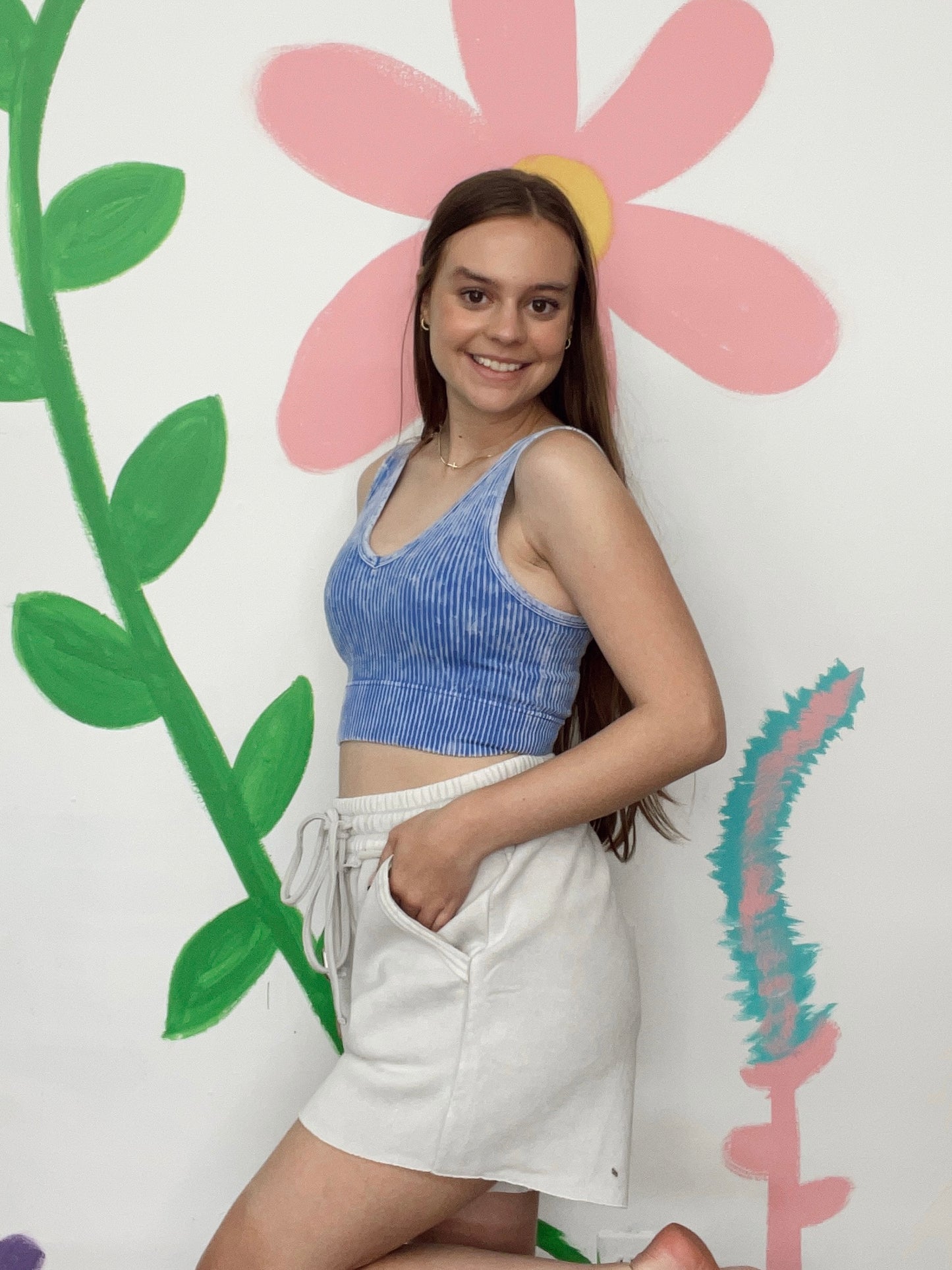 Made For You Acid Wash Shorts - Cement