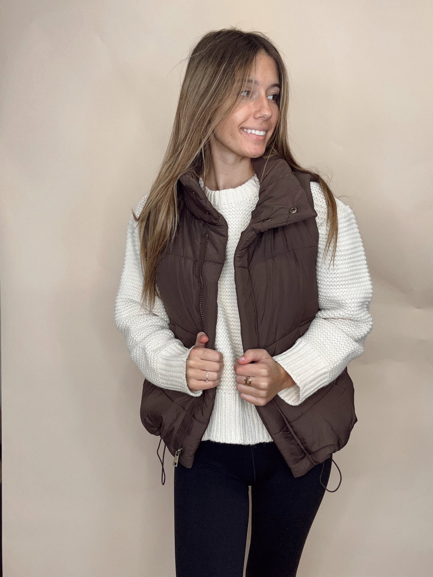 All Smiles Here Puffer Vest - Brown