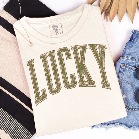 Lucky Green Distressed Graphic Tee