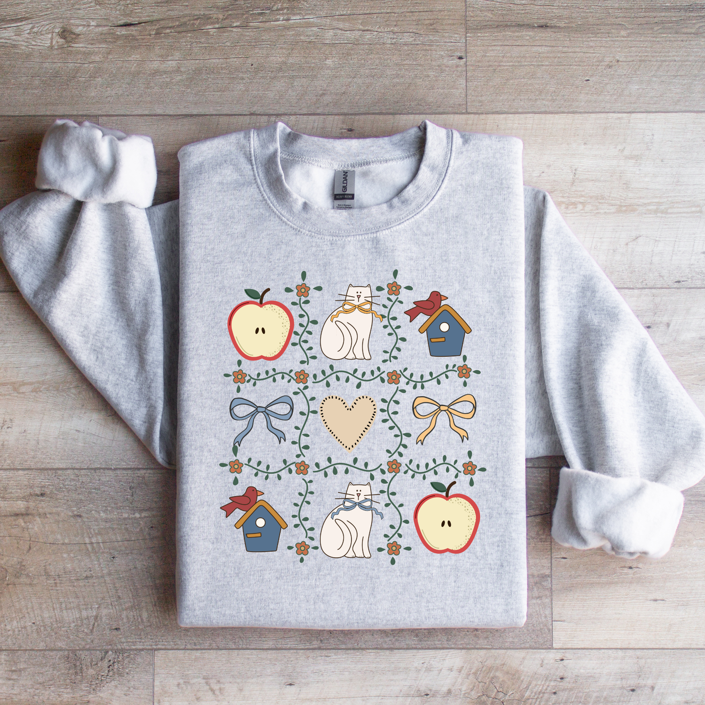 Vintage Collage with Cats & Apples Graphic Tee