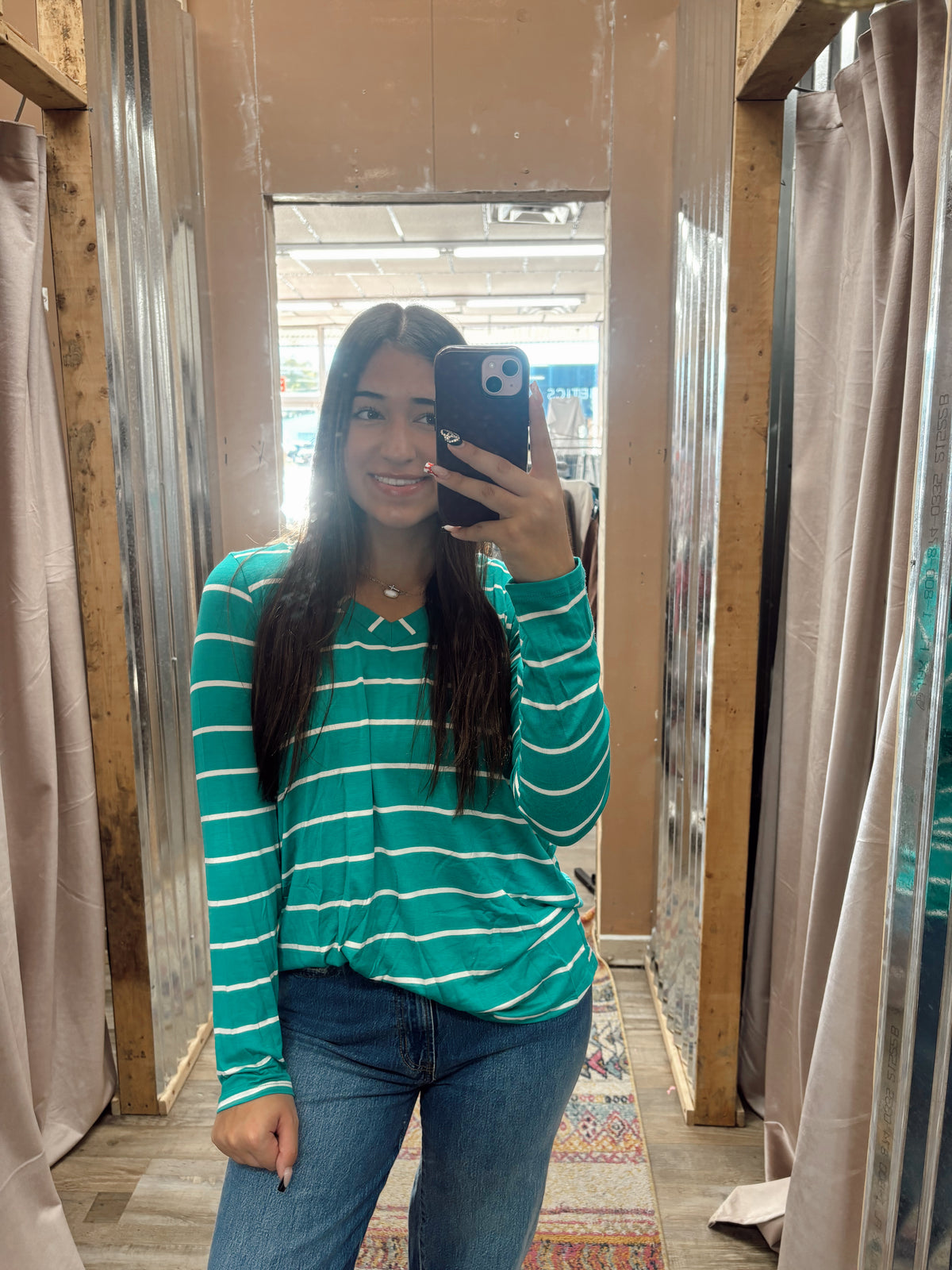 DB - Striped Long Sleeve Top Tuurquoise