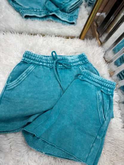 DOORBUSTER Acid Wash Shorts - Lt Teal