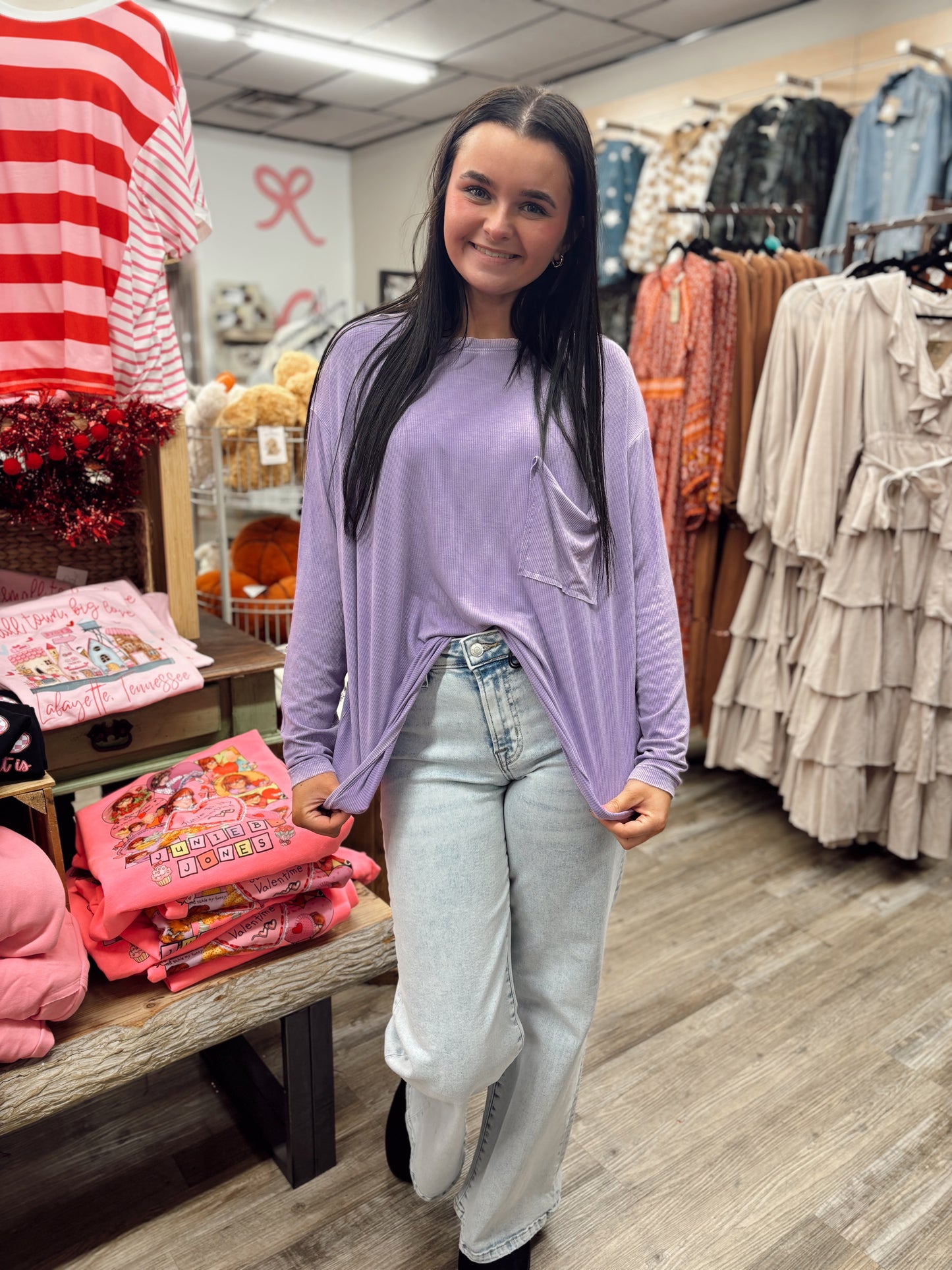 Daydream Washed Long Sleeve Top - Lavender