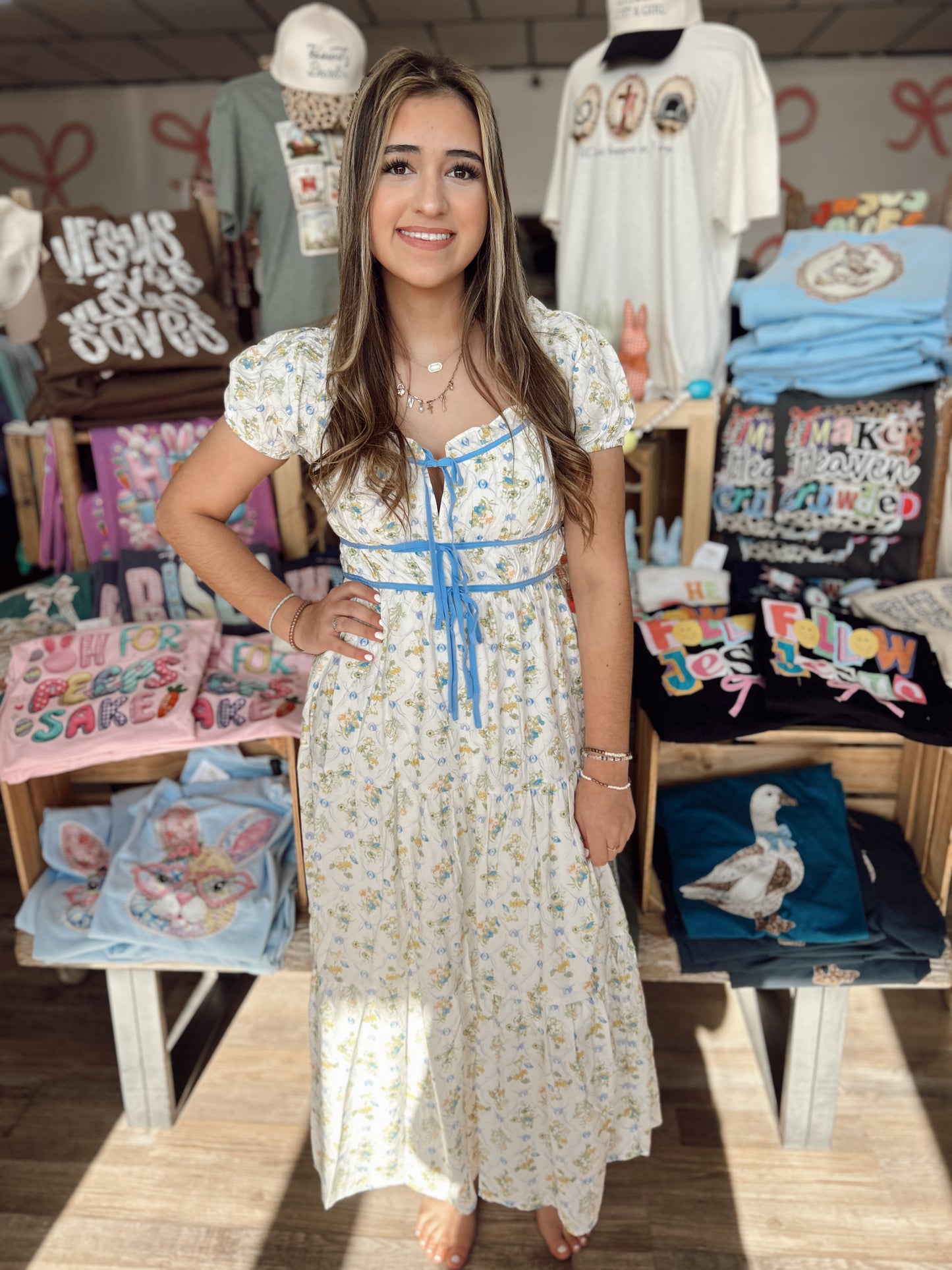 Grace Upon Grace Floral Midi Dress - Blue
