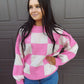 Fire Side Stories Checkered Sweater - Pink