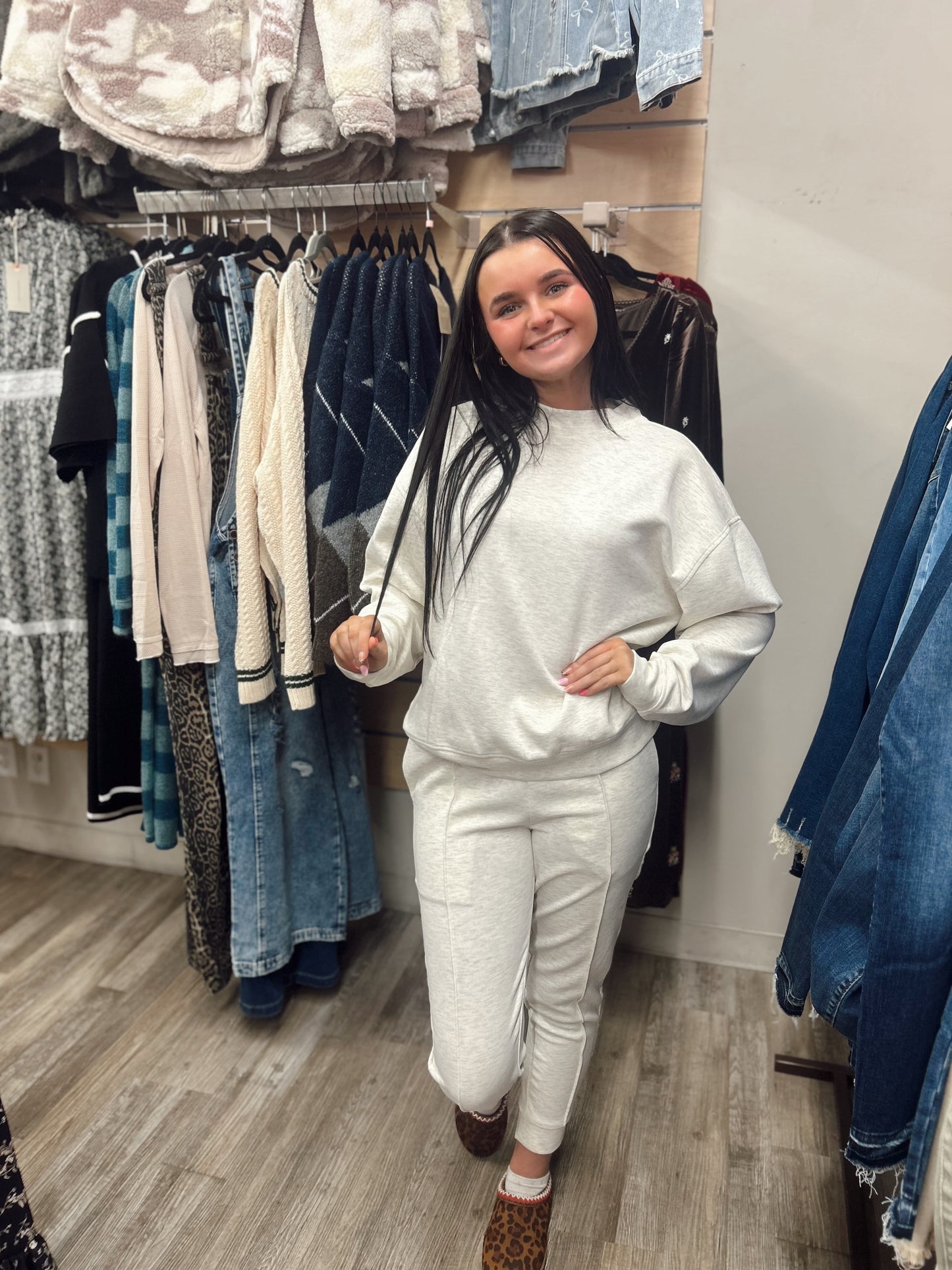 Cozy Up 2 Piece Sweatshirt Set - Vanilla