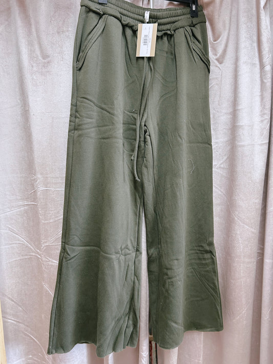 Fleece Wide Leg Sweatpants - Dk Olive