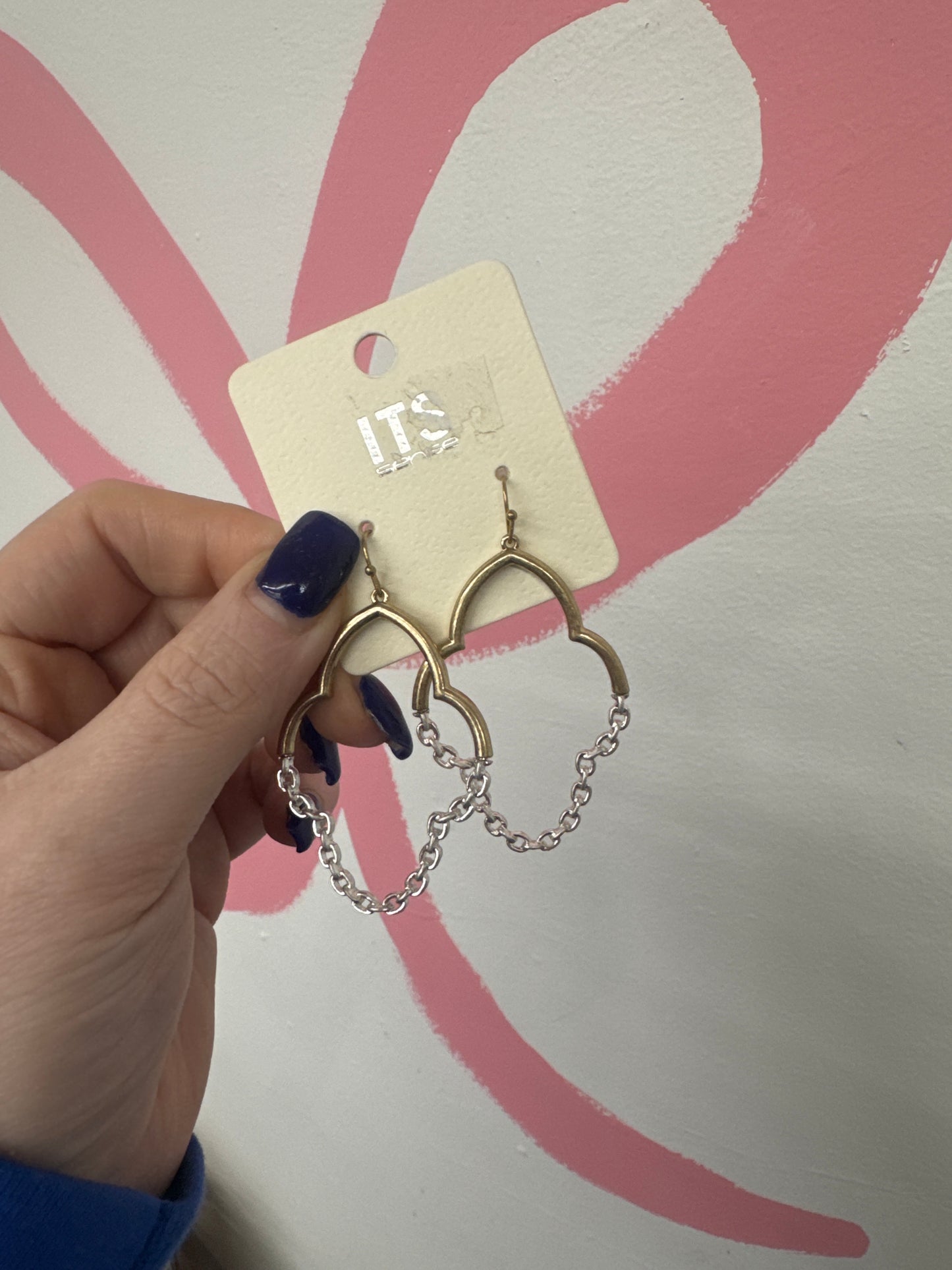 Half Gold with Silver Chains Dangle Earrings (56)