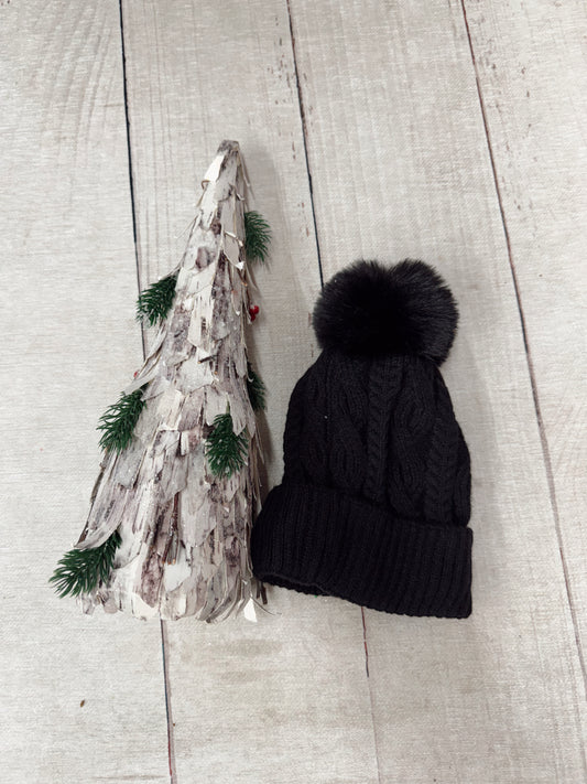 Cable Knit Fleece Lined Beanie - Black