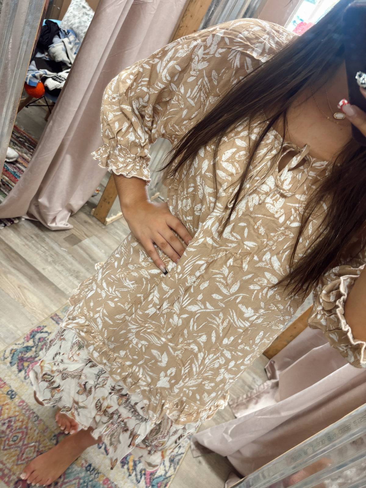 DB - Taupe Floral Midi Dress