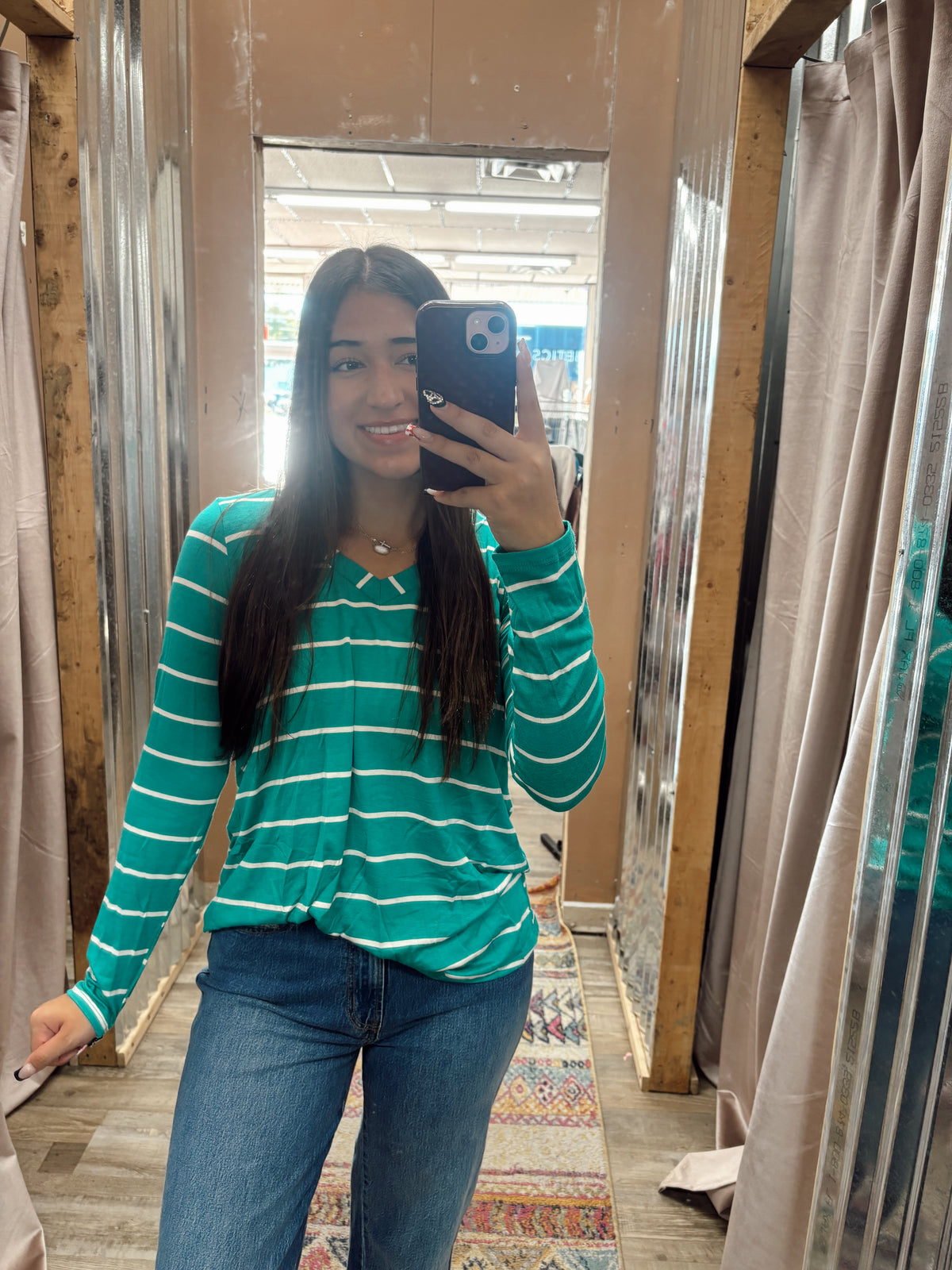 DB - Striped Long Sleeve Top Tuurquoise