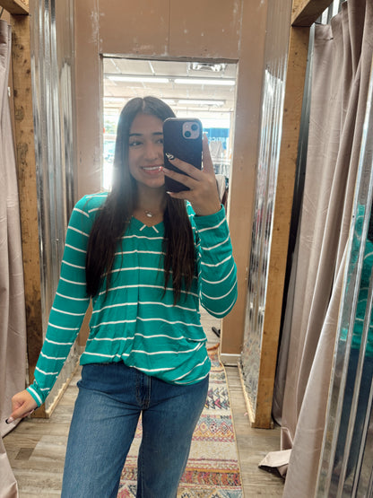 DB - Striped Long Sleeve Top Tuurquoise