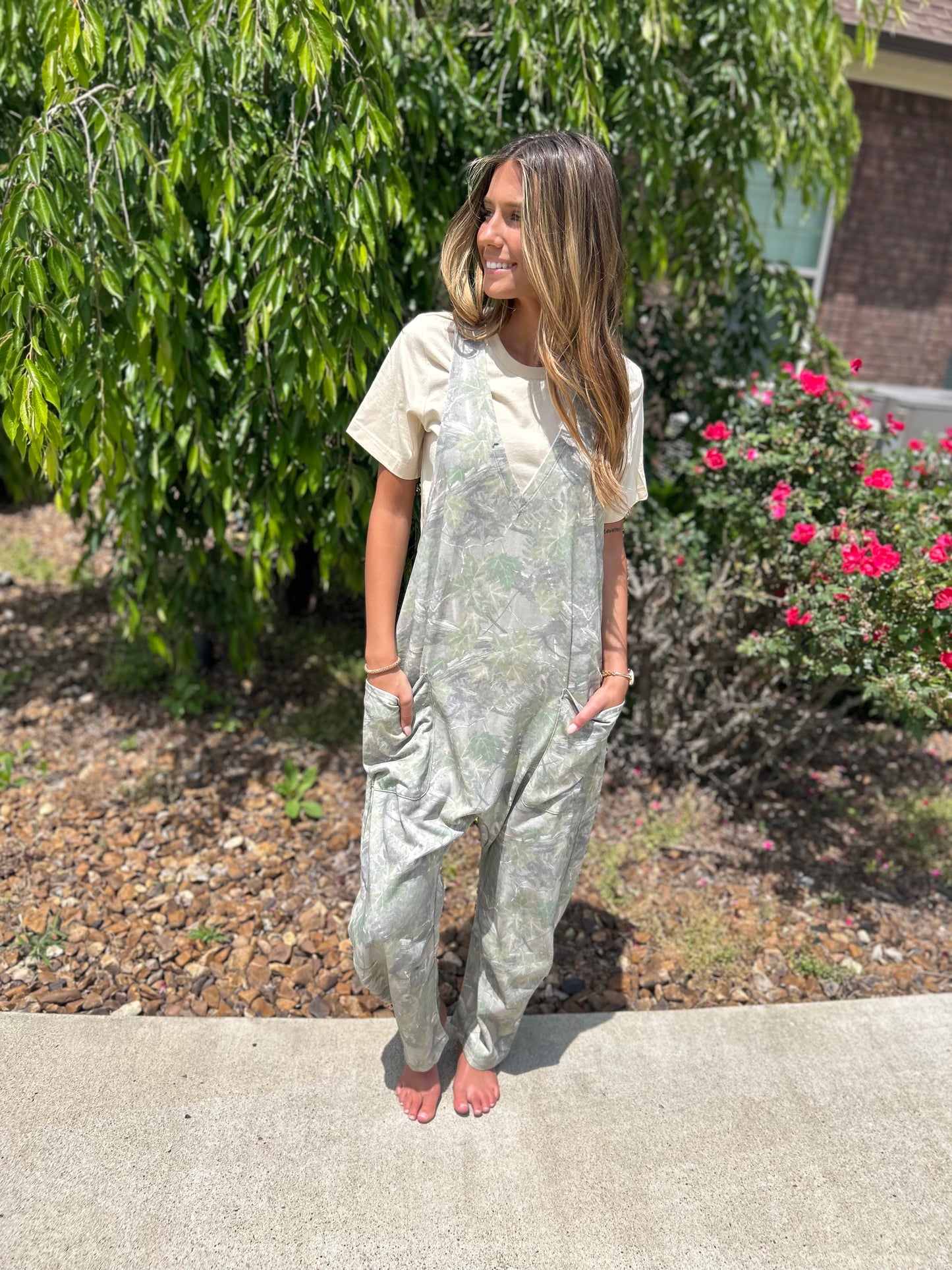 Cool Girl Camo Jumpsuit - Olive
