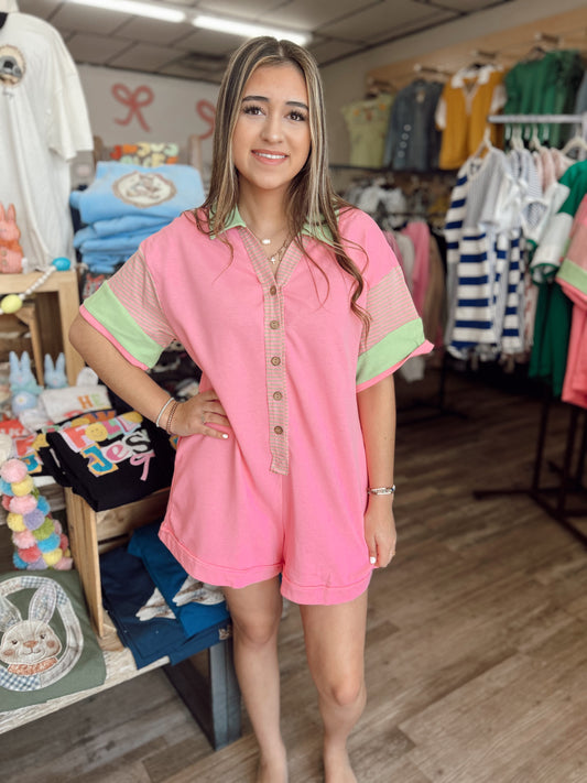 Coastal Crush Button Down Romper - Pink