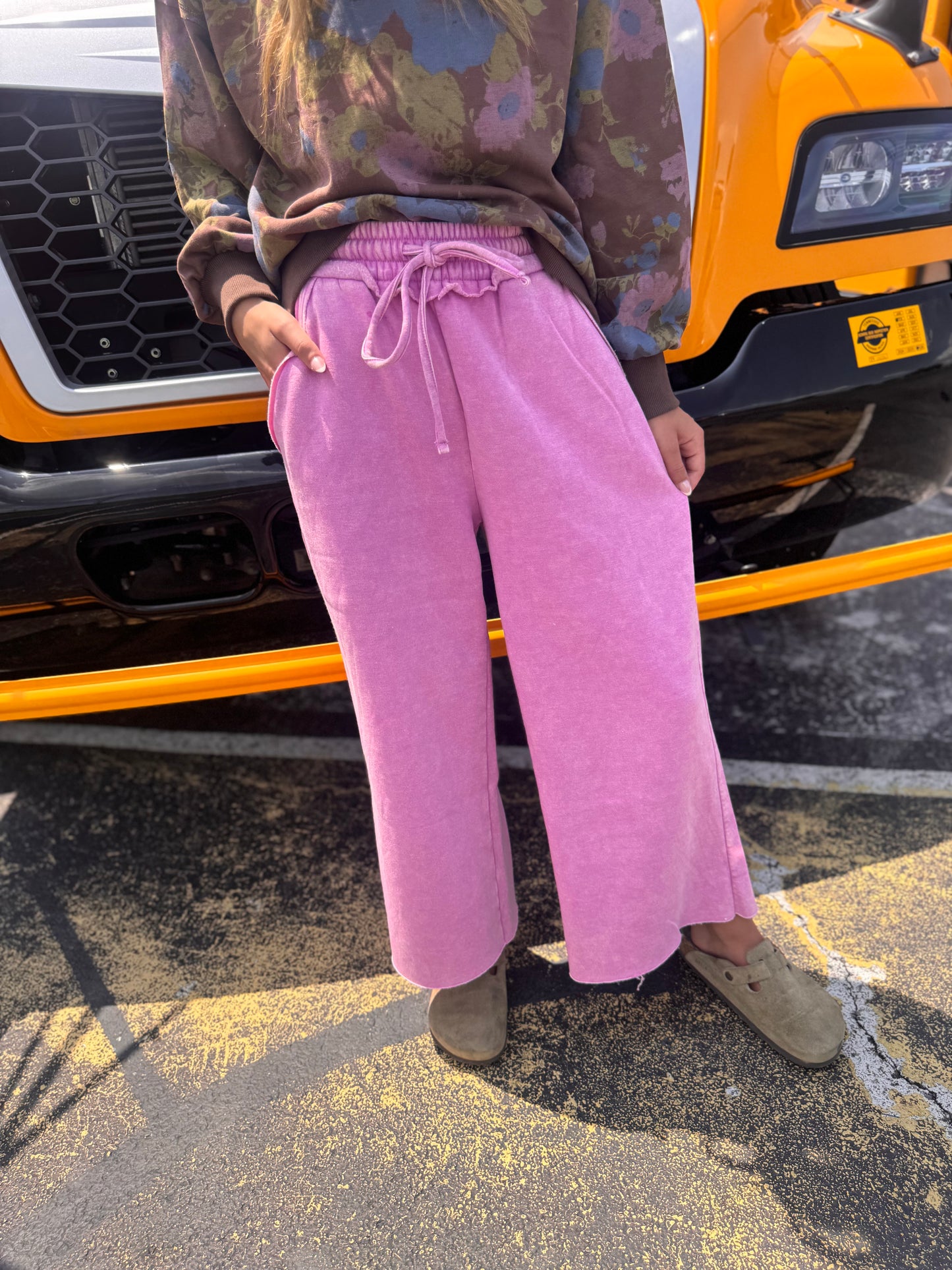 DOORBUSTER Acid Wash Flare Pants - Mauve