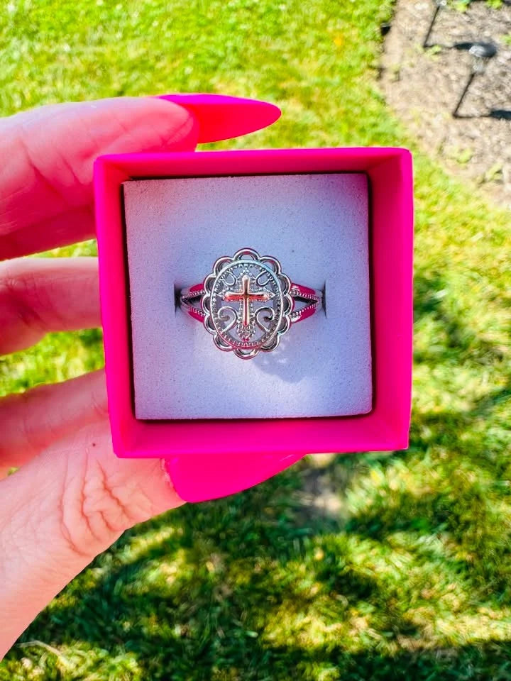 Faith & Grace Mixed Metal Cross Ring